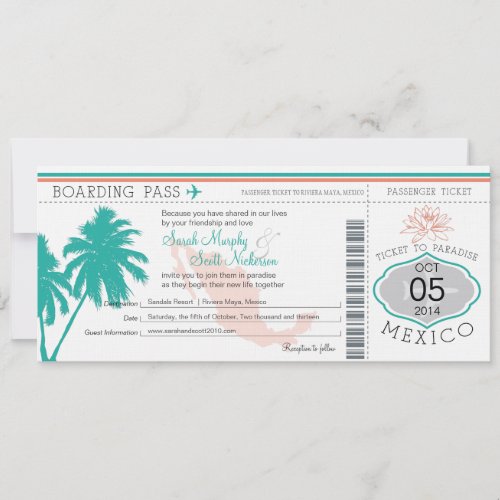 Wedding Boarding Pass to Mexico Invitation