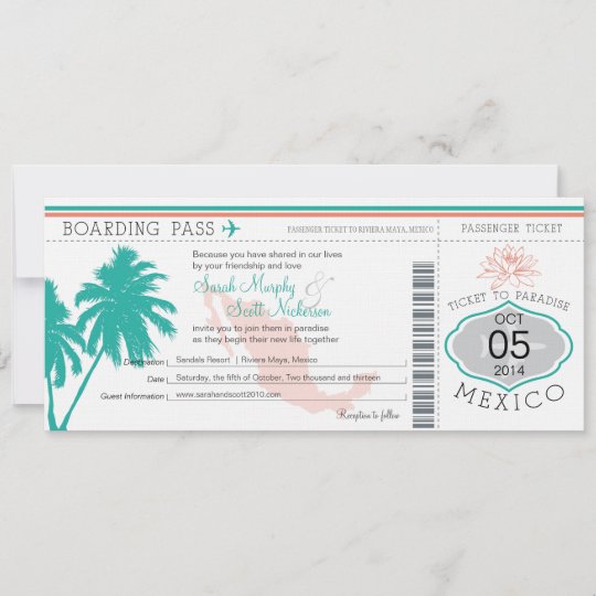 Wedding Boarding Pass to Mexico Invitation | Zazzle.com