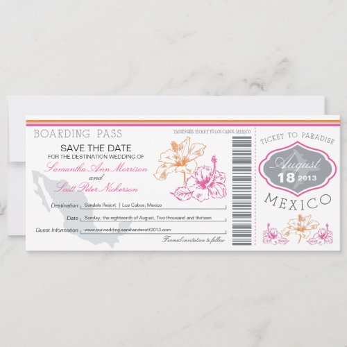 Wedding Boarding Pass to Mexico Save The Date