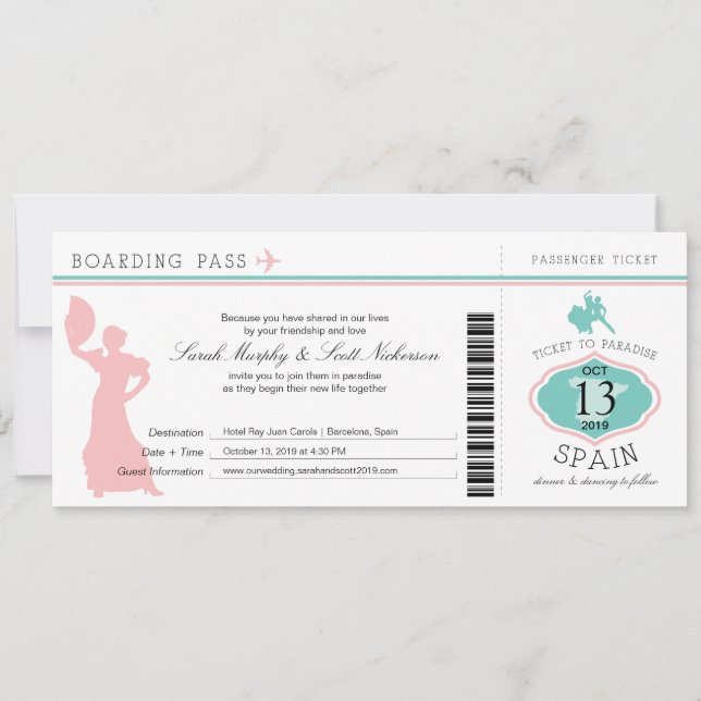 Wedding Boarding Pass to Spain Invitation (Front)