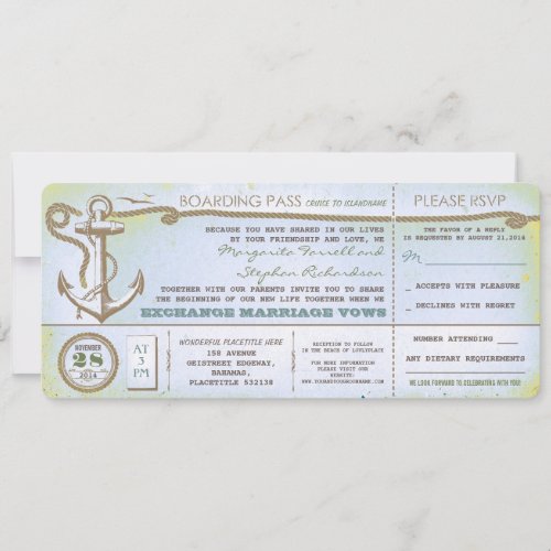 wedding boarding pass_vintage tickets with RSVP Invitation