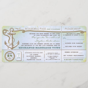 wedding boarding pass-vintage tickets with RSVP Invitation