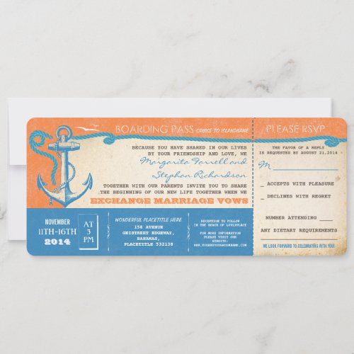 wedding boarding pass_vintage tickets with RSVP Invitation