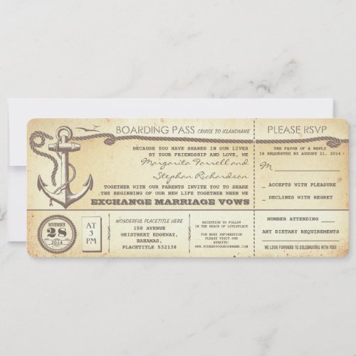 wedding boarding pass_vintage tickets with RSVP Invitation