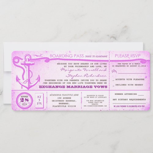 wedding boarding pass_vintage tickets with RSVP Invitation