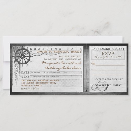 wedding boarding pass_vintage tickets with RSVP Invitation