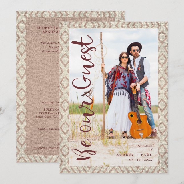 Wedding Bohemian Tribal Textile Texture Background Invitation (Front/Back)