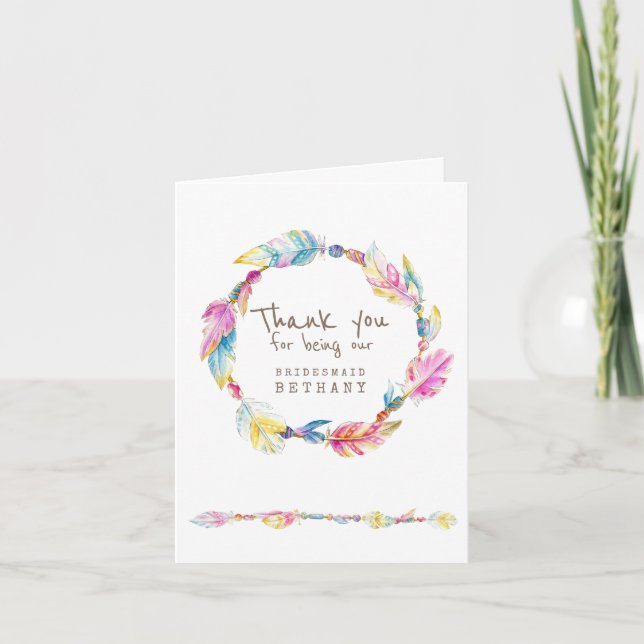 Wedding boho bridesmaid thank you card (Front)