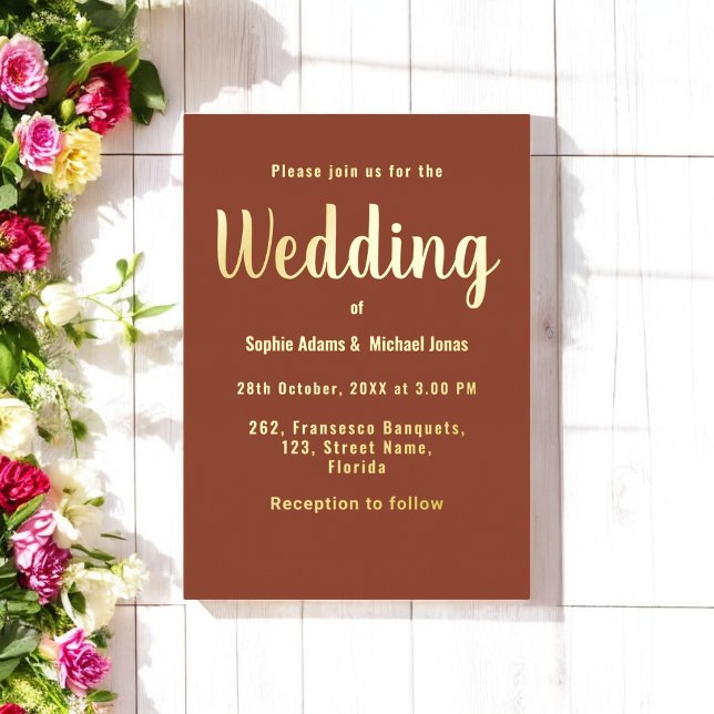 Wedding Boho Brown Terracotta Gold  Foil Invitation (Creator Uploaded)
