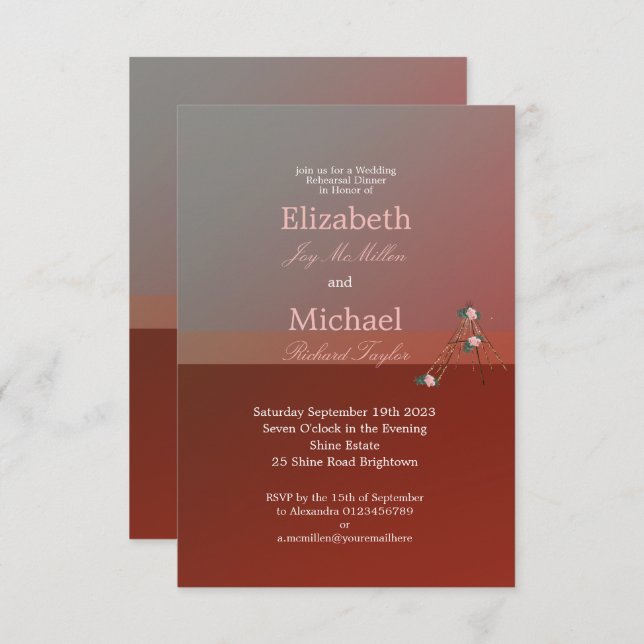 Wedding Boho Chic Teepee  Tipi  Rehearsal Dinner Invitation (Front/Back)