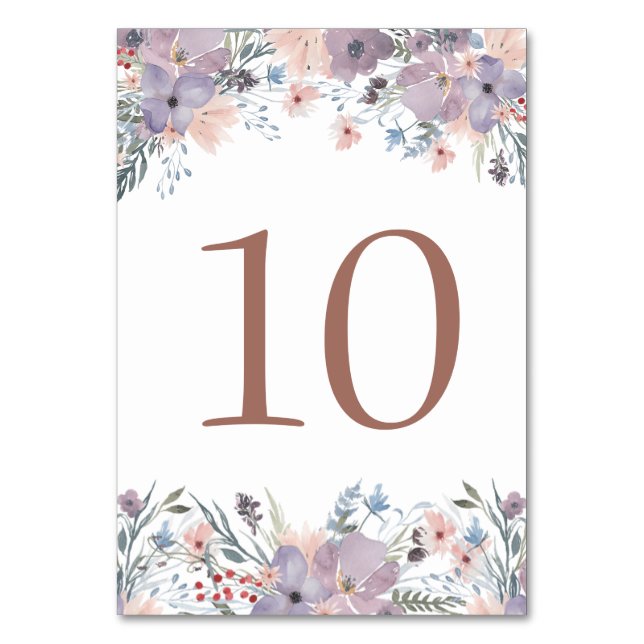 Wedding Boho Floral Wildflowers Table Number (Front)