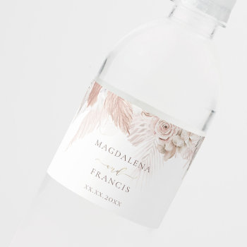 Wedding | Boho Flowers Pampas Grass  Water Bottle Label by amoredesign at Zazzle