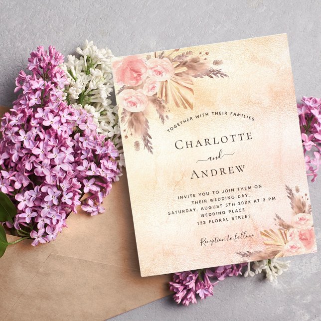 Wedding boho pampas grass rose gold budget flyer (Creator Uploaded)
