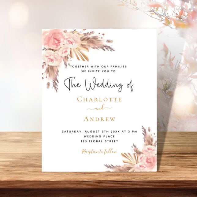 Wedding boho pampas grass rose gold invitation (Creator Uploaded)