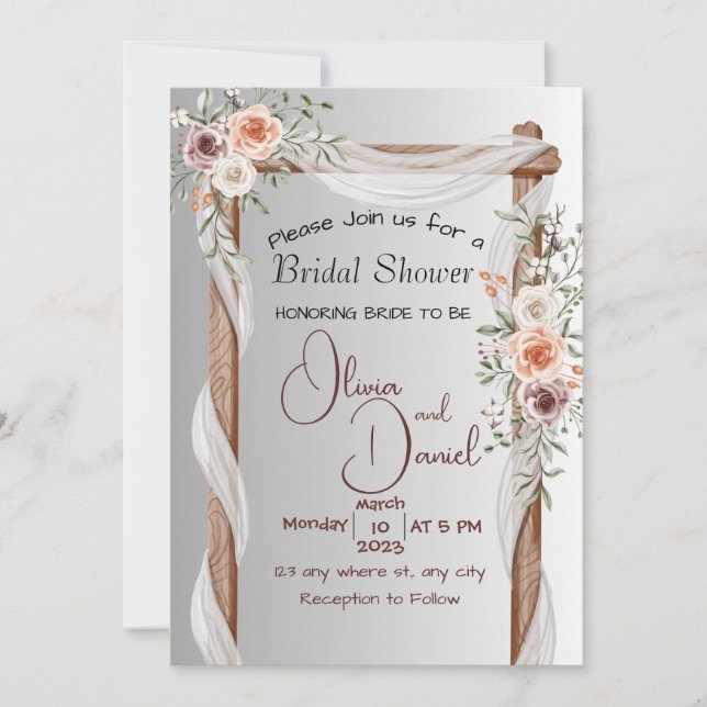 Wedding Boho Pink Peony Arch Frame Invitation (Front)