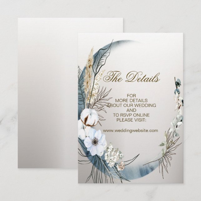 Wedding Boho White Orchid Flowers Blue Moon Party Enclosure Card (Front/Back)