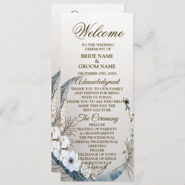 Wedding Boho White Orchid Flowers Blue Moon Party Program (Front/Back)