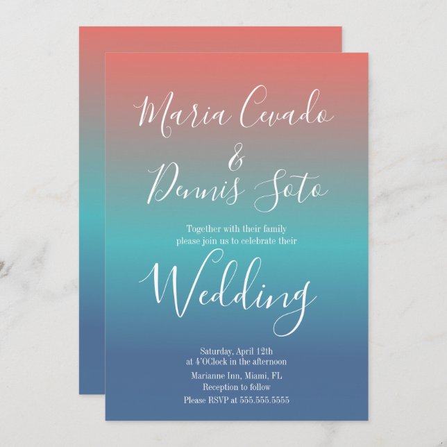 Wedding Bold Gradient Sunset Script Invitation (Front/Back)