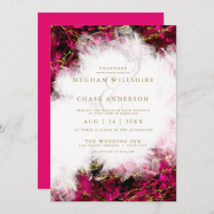 Wedding   Bold Pink Tourmaline and Crystal Geode Invitation