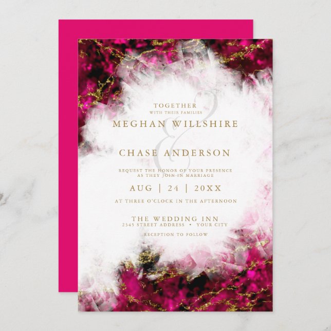 Wedding | Bold Pink Tourmaline and Crystal Geode Invitation (Front/Back)