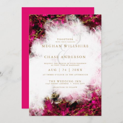 Wedding  Bold Pink Tourmaline and Crystal Geode Invitation