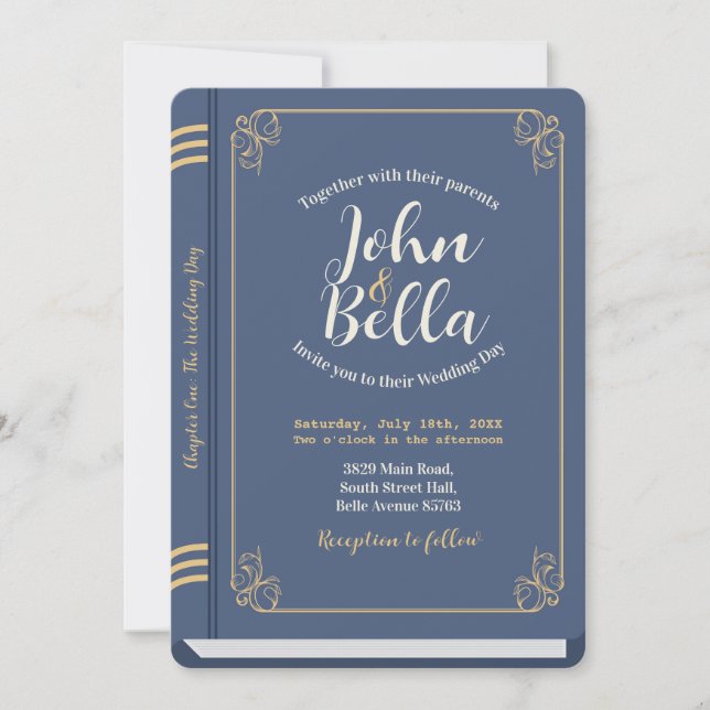 Wedding Book Library Theme Cover Chapter One Invitation (Front)