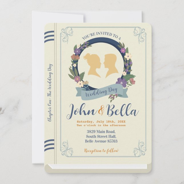 Wedding Book Library Theme Cover Chapter One Invitation (Front)