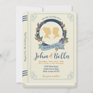 Wedding Book Library Theme Cover Chapter One Invitation