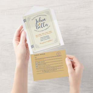 Wedding Book Library Theme Cover Chapter & RSVP All In One Invitation