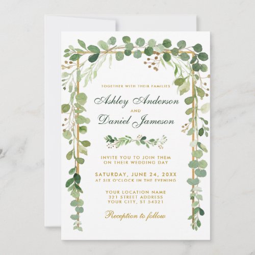 Wedding Botanical Eucalyptus Green Gold W Invitation