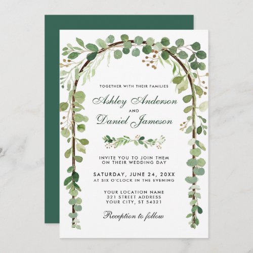 Wedding Botanical Eucalyptus Green Wood Arch Invitation