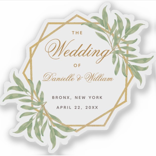 Wedding Botanical Geometric Gold Greenery Script  Sticker (Front)