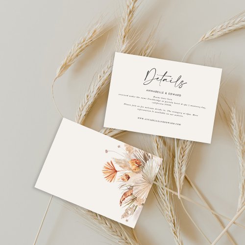 Wedding botanical natural pampas grass details RSVP card