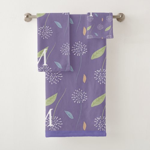 Wedding Botanical Purple Dandelion_ Monogramed Bath Towel Set
