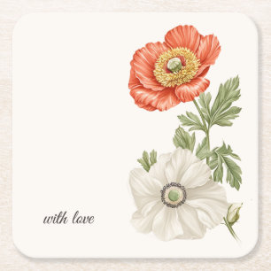 Wedding Botanical Vintage Floral Table Accent Square Paper Coaster