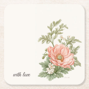 Wedding Botanical Vintage Floral Table Statement Square Paper Coaster