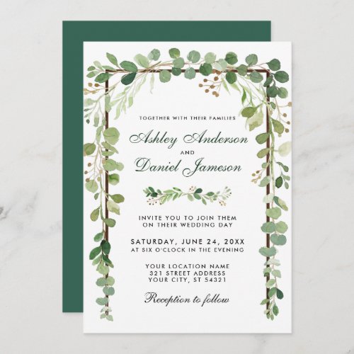 Wedding Botanical Wood Eucalyptus Green Invitation