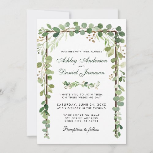 Wedding Botanical Wood Eucalyptus Green W Invitation