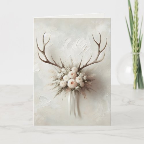 Wedding Bouquet and Deer Antlers Card