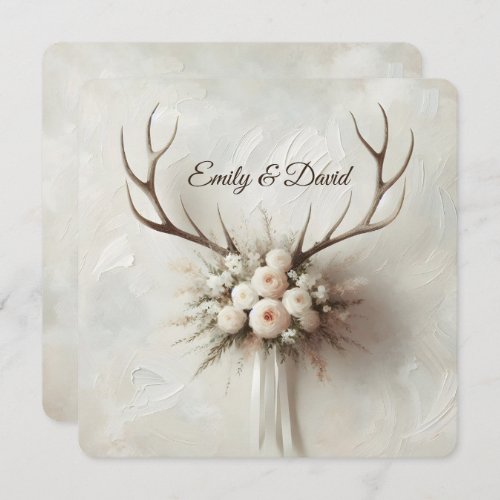 Wedding Bouquet and Deer Antlers Invitation