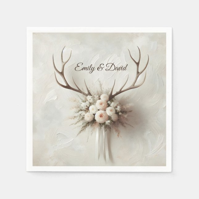 Wedding Bouquet and Deer Antlers Napkins (Front)
