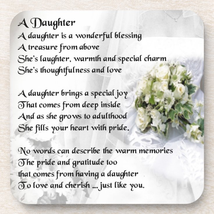 wedding bouquet Daughter Poem Drink Coaster | Zazzle