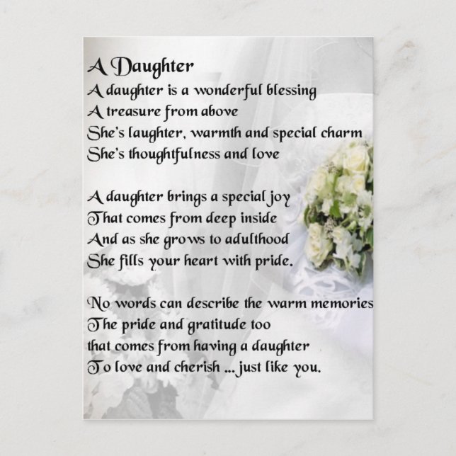wedding bouquet   Daughter Poem Postcard (Front)