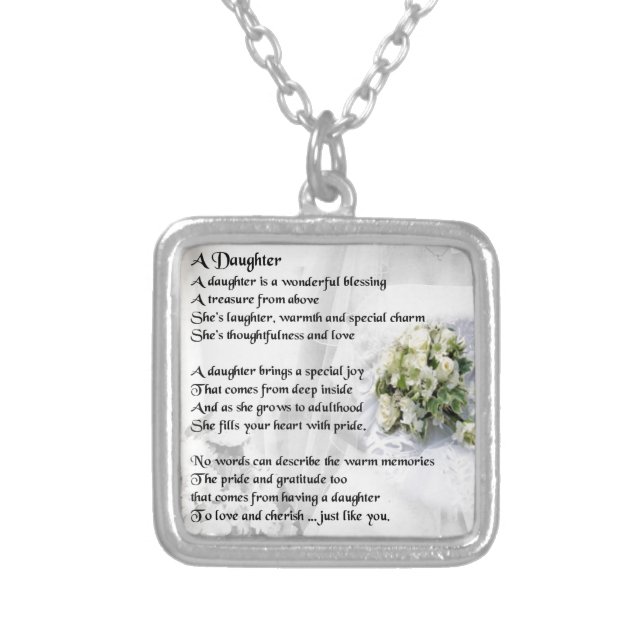 wedding bouquet   Daughter Poem Silver Plated Necklace (Front)
