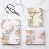 Wedding Bouquet of Flowers Add Names Wrapping Paper