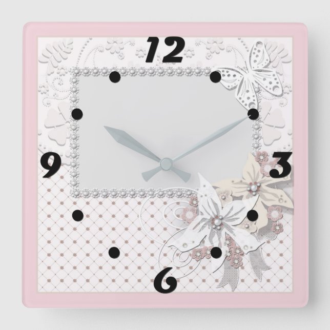 Wedding bouquet square wall clock (Front)