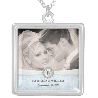 Wedding - Bridal Blue Monogram Photo Pendant