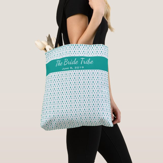 Wedding Bridal Chic Party Custom White Teal Green Tote Bag (Close Up)