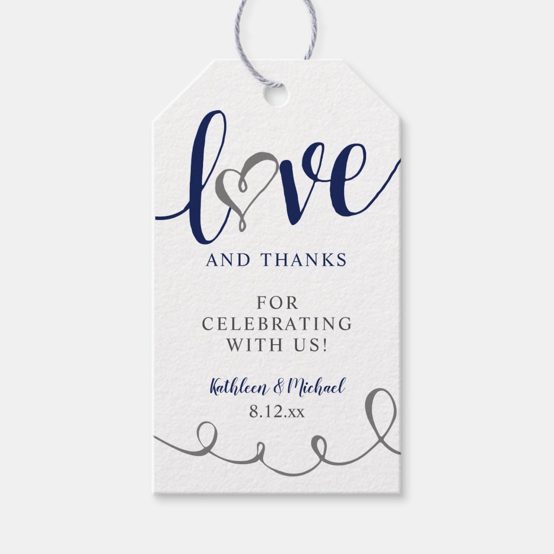 Wedding Bridal Favor Love Modern Fun Navy & Gray Gift Tags Zazzle
