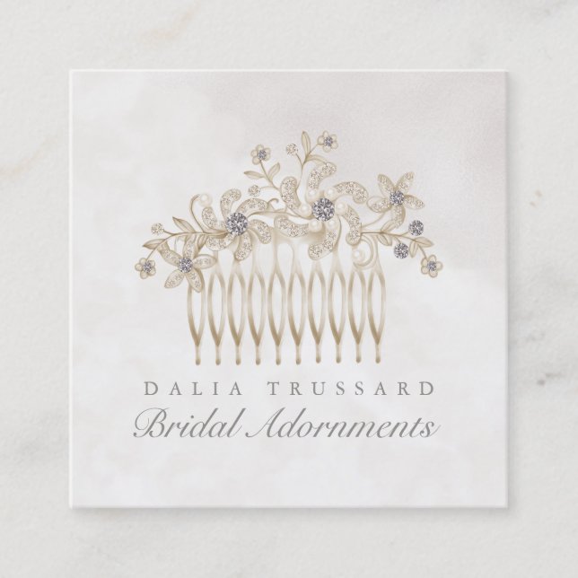 Wedding Bridal Hair Comb Accessories Jewelry Square Business Card (Front)